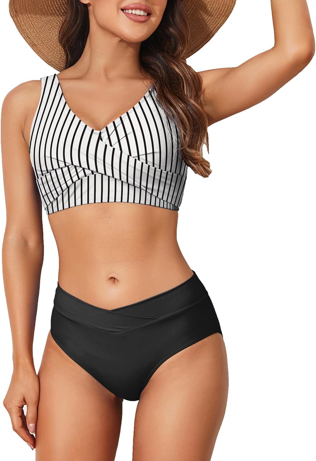 Limeeke Women's High Waisted Bikini Set Twist Front Two Piece Swimsuit Lace Up Tie Back Bathing Suits